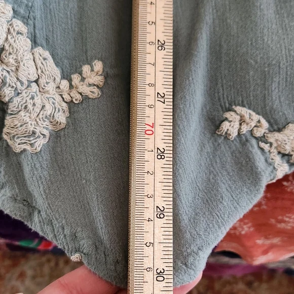 Free People Small Emmas Embroidery Sage Green Cocktail Dress Mini Long Sleeve - Picture 12 of 12